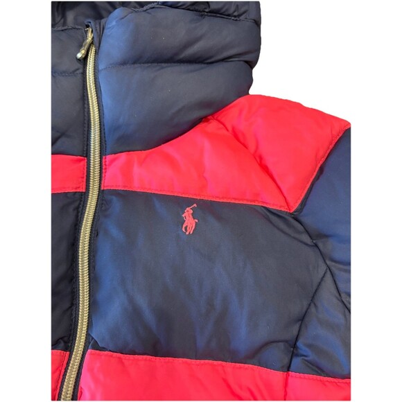 Ralph Lauren Polo Girls Down Filled Puffer Jacket W/ Snap Hood Size 5 Pink Blue - Picture 2 of 10